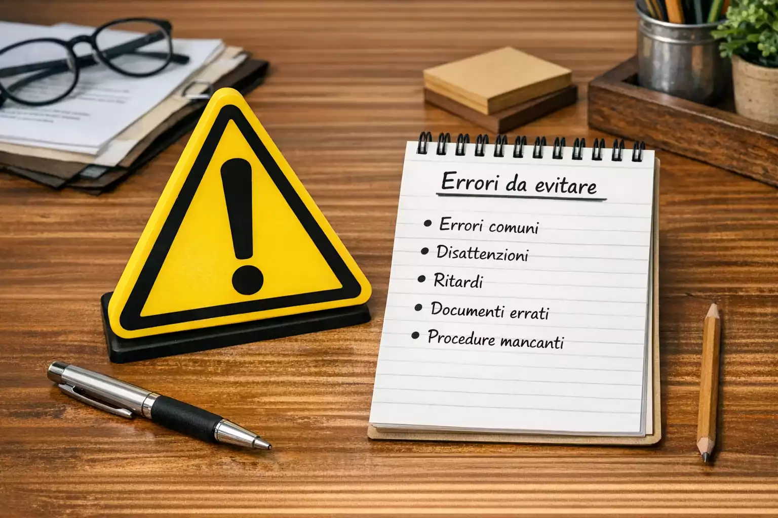 Segnale di avvertimento con liste di errori comuni da evitare
