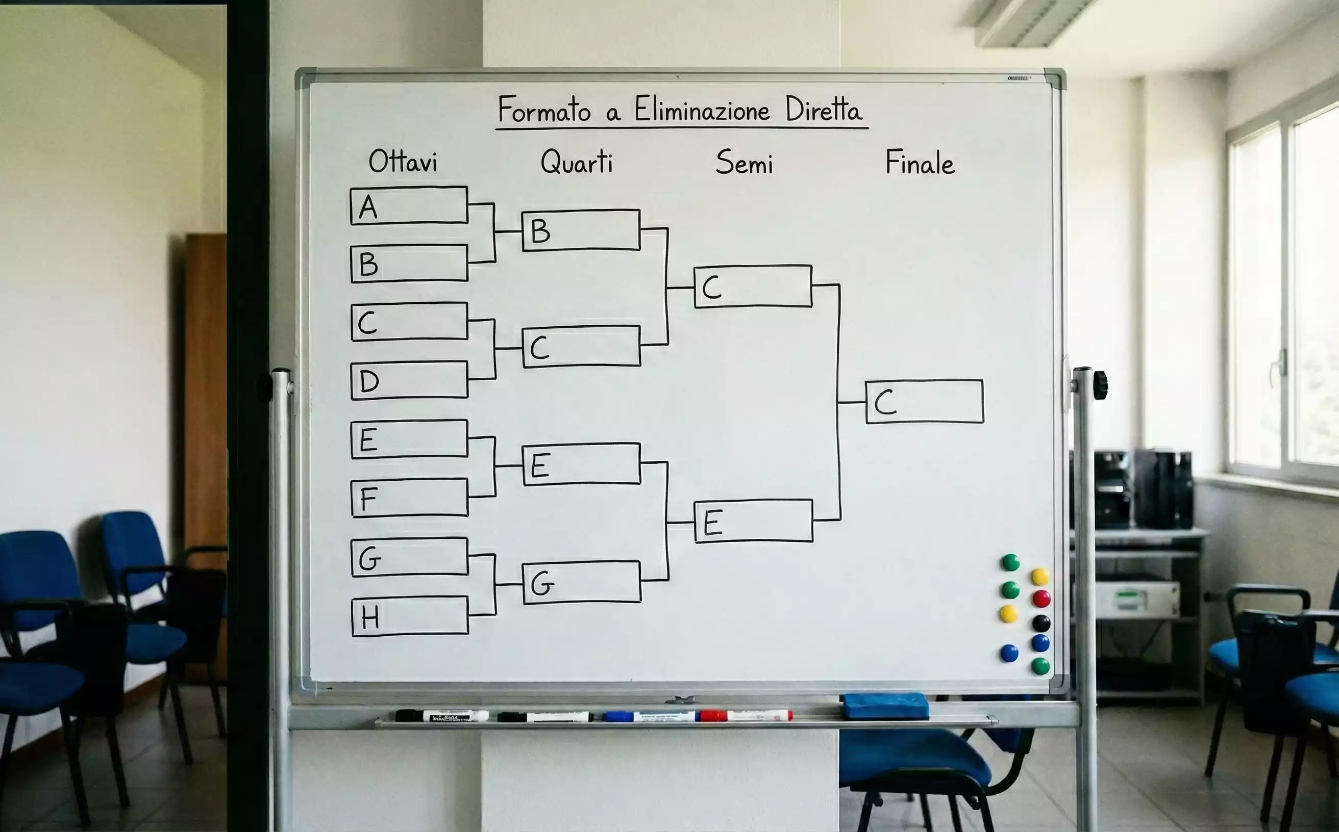 Schema del tabellone a eliminazione diretta di un torneo di calcio
