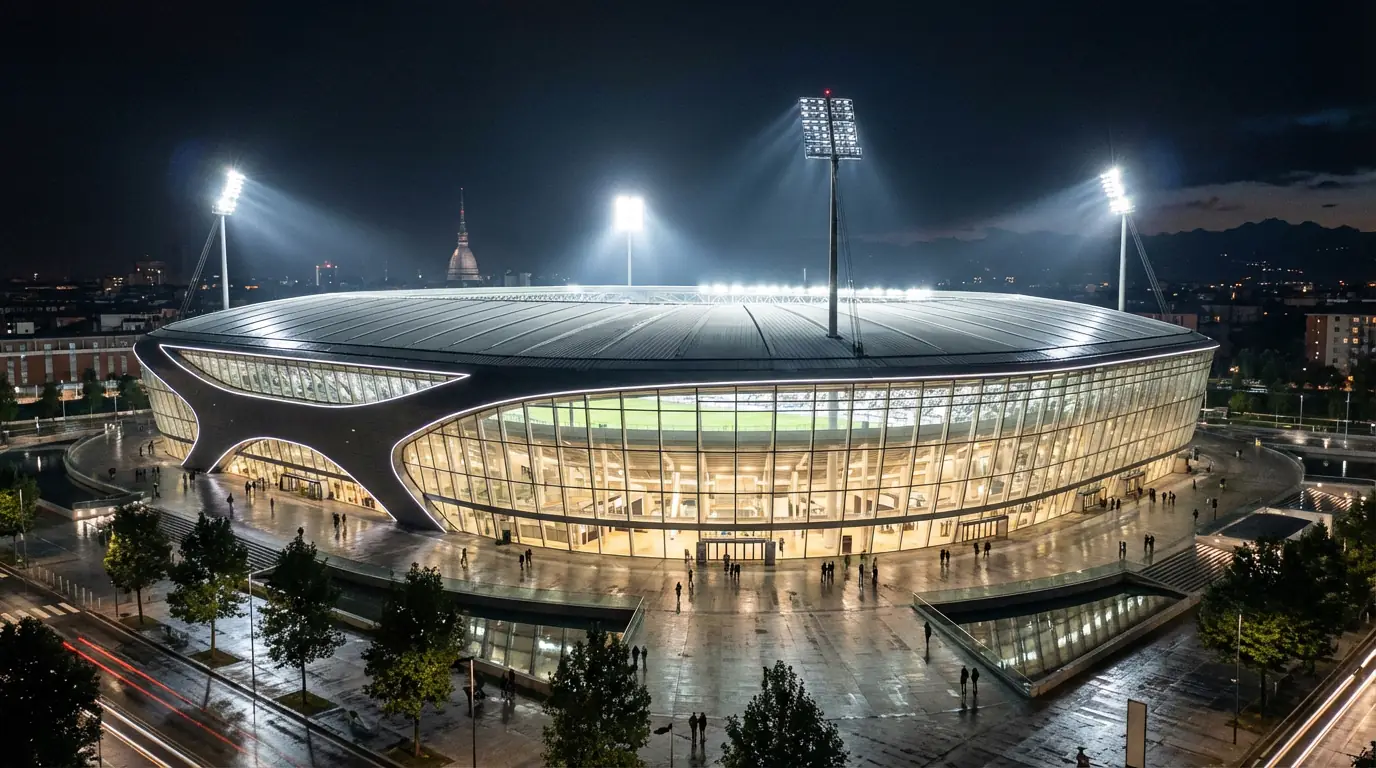 Allianz Stadium di Torino illuminato per una serata di Coppa Italia