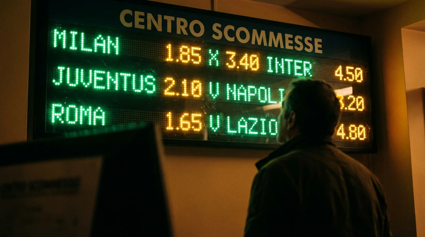 Tabellone con quote decimali di una partita di calcio in un centro scommesse