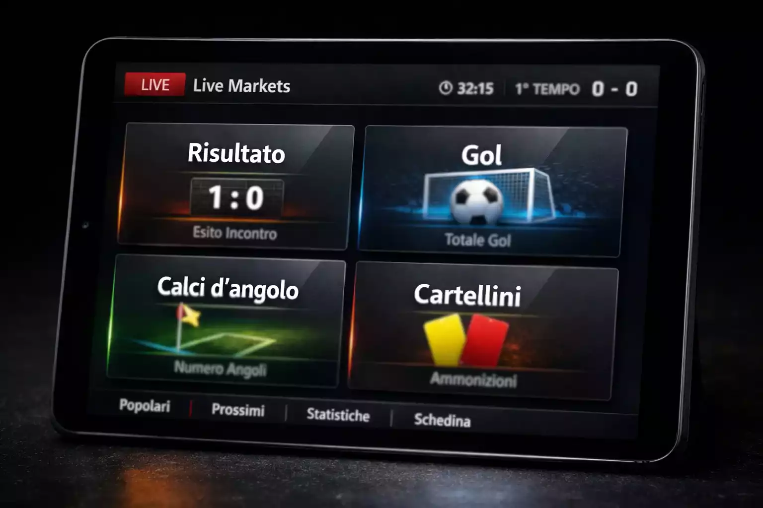 Menu con diverse opzioni di mercato per scommesse sportive