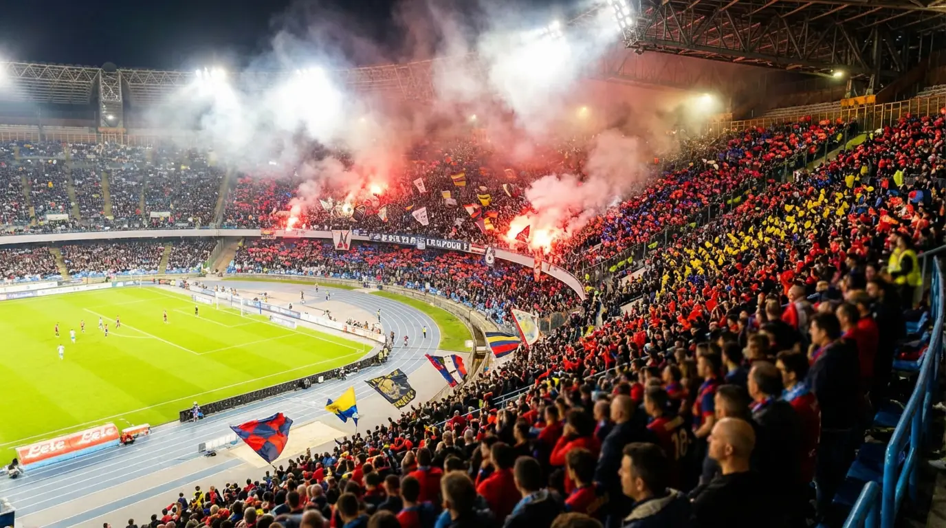 Stadio Diego Armando Maradona di Napoli con i tifosi durante una partita di Coppa Italia