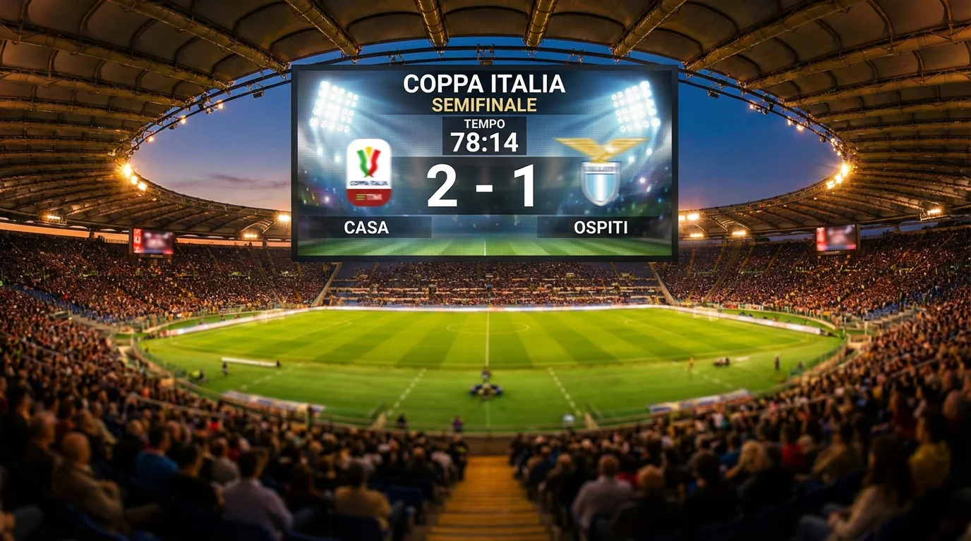 Schermo con le quote aggiornate di una partita di Coppa Italia in uno stadio