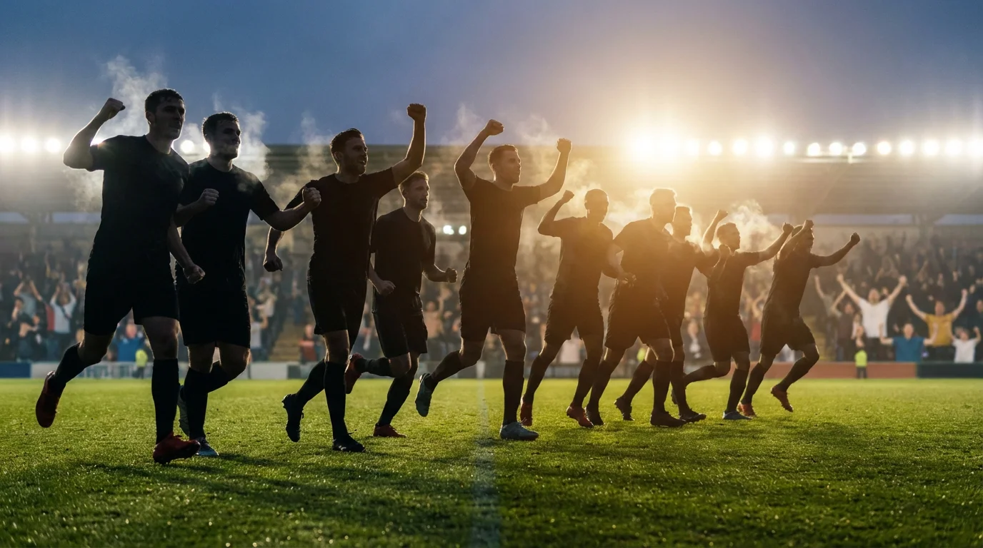 Giocatori di una squadra minore che esultano dopo una vittoria a sorpresa in Coppa Italia