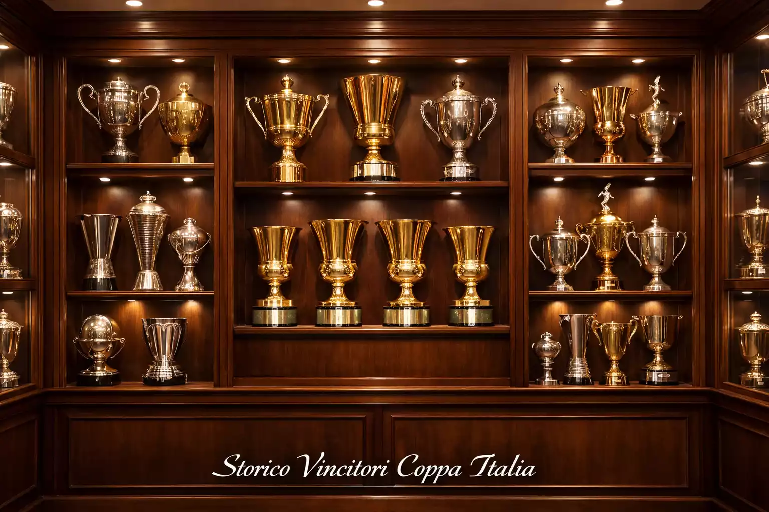 Archivio storico con coppe e trofei del calcio italiano